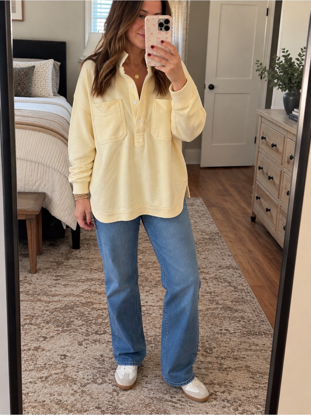 Aerie Sunday Soft Quarter-Button Pullover Sweatshirt pale/butter yellow Size S